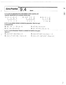 synthetic division practice worksheet