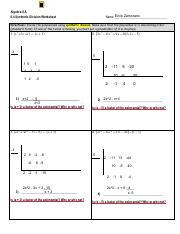 synthetic division worksheet answers
