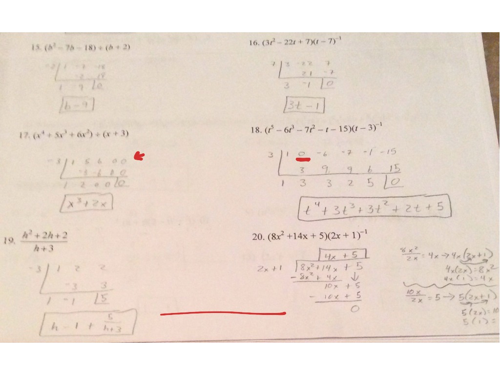 synthetic division worksheet answers