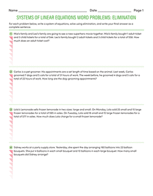 system of equations word problems worksheet answers