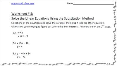 system of equations worksheet with answers