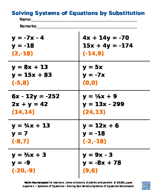 system of equations worksheet
