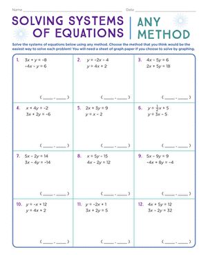 Solving Systems of Equations: Any Method | Interactive Worksheet ...