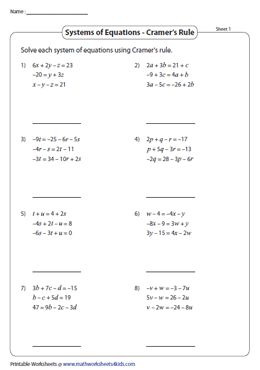 Solving Systems of Equations Worksheets with Three Variables