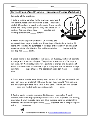 system word problems worksheet answers
