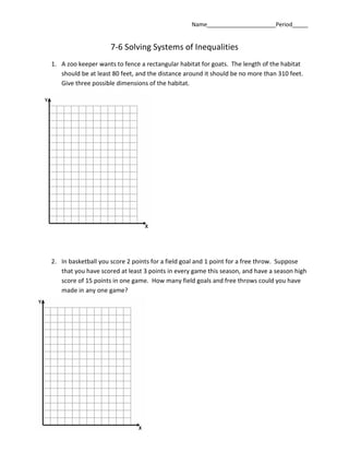 7.6 systems of inequalities word problems | PDF