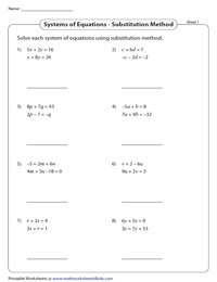 Solving Systems of Equations Worksheets with Two Variables