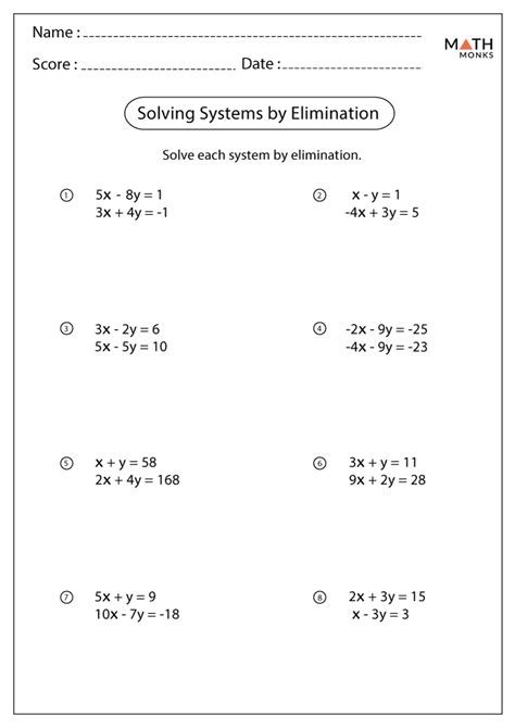 Solving Systems Of Equation By Elimination Worksheet