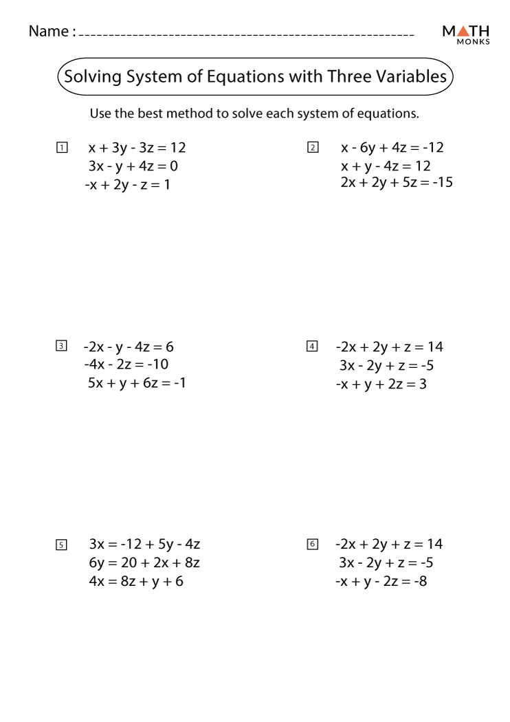 systems of 3 equations worksheet