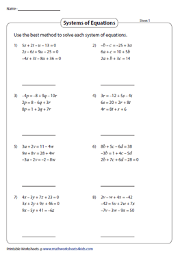 systems of 3 equations worksheet