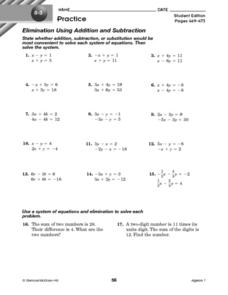 systems of equations by elimination worksheet