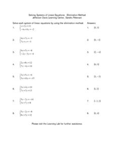 systems of equations by elimination worksheet