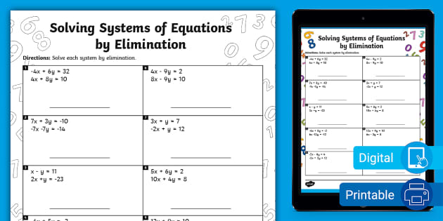systems of equations by elimination worksheet