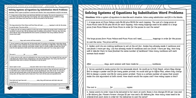 systems of equations problems worksheet