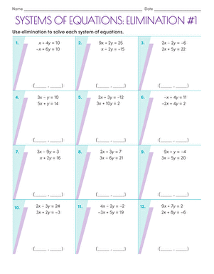 systems of equations worksheet elimination