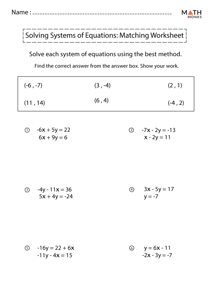 systems of equations worksheet elimination