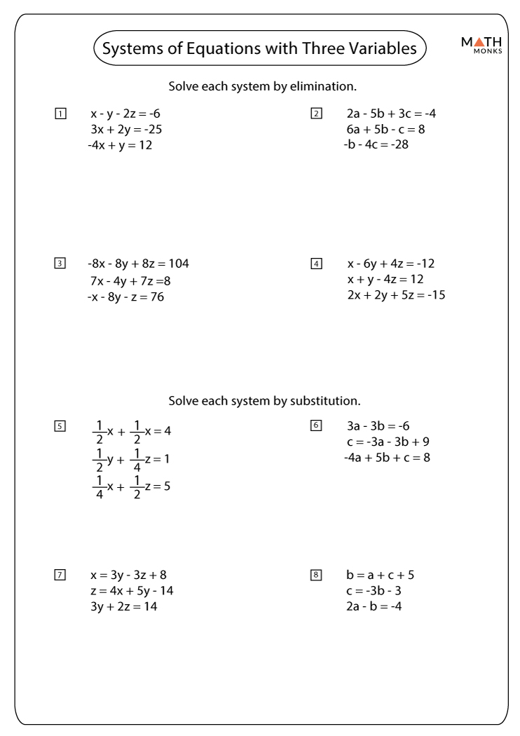 systems of equations worksheet pdf