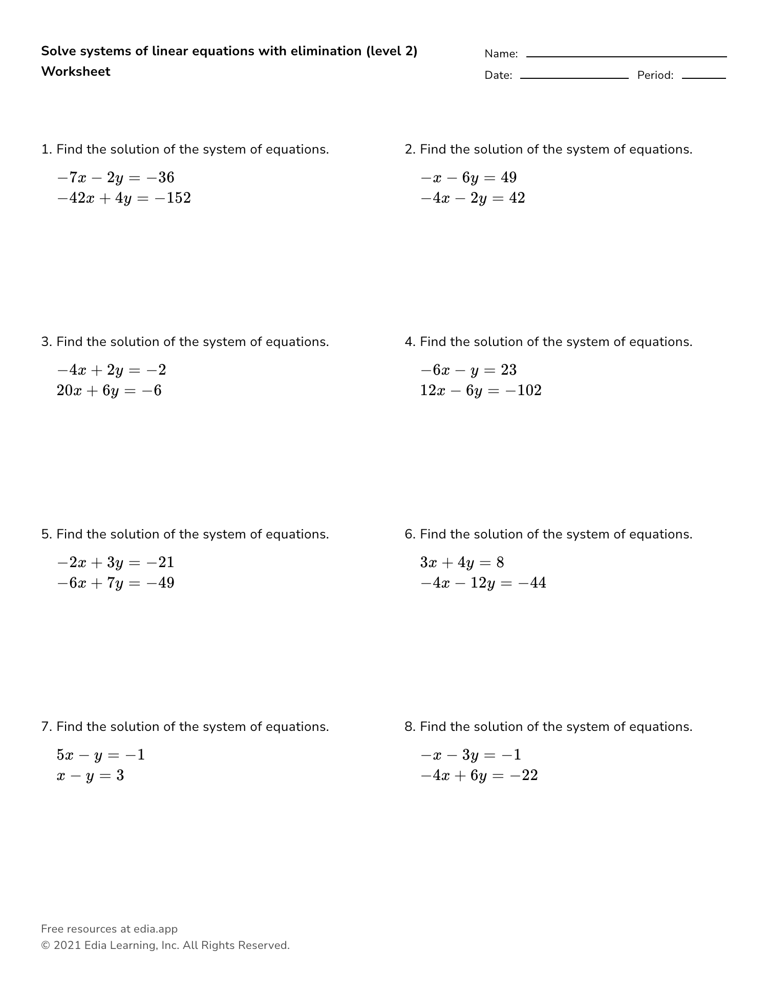 systems of equations worksheet with answers
