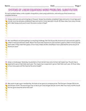 systems of linear equations word problems worksheet