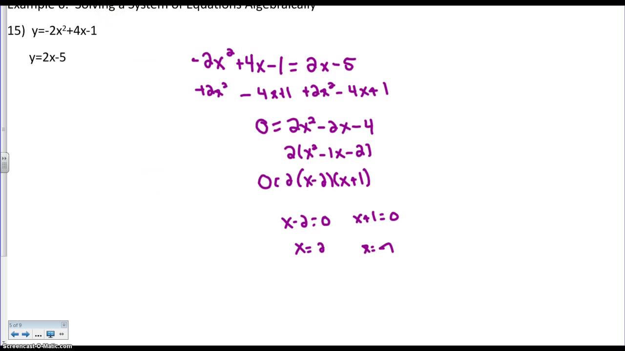 systems of quadratic equations worksheet