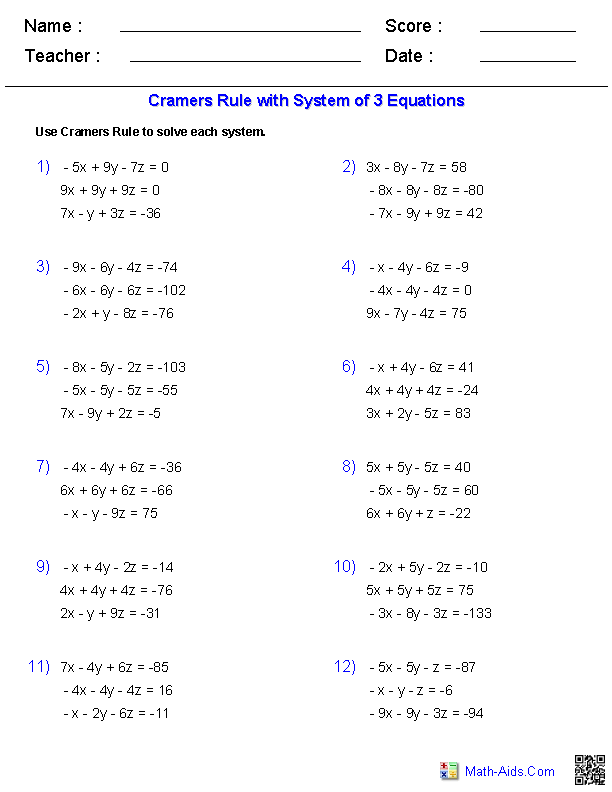 systems of two equations worksheet answers
