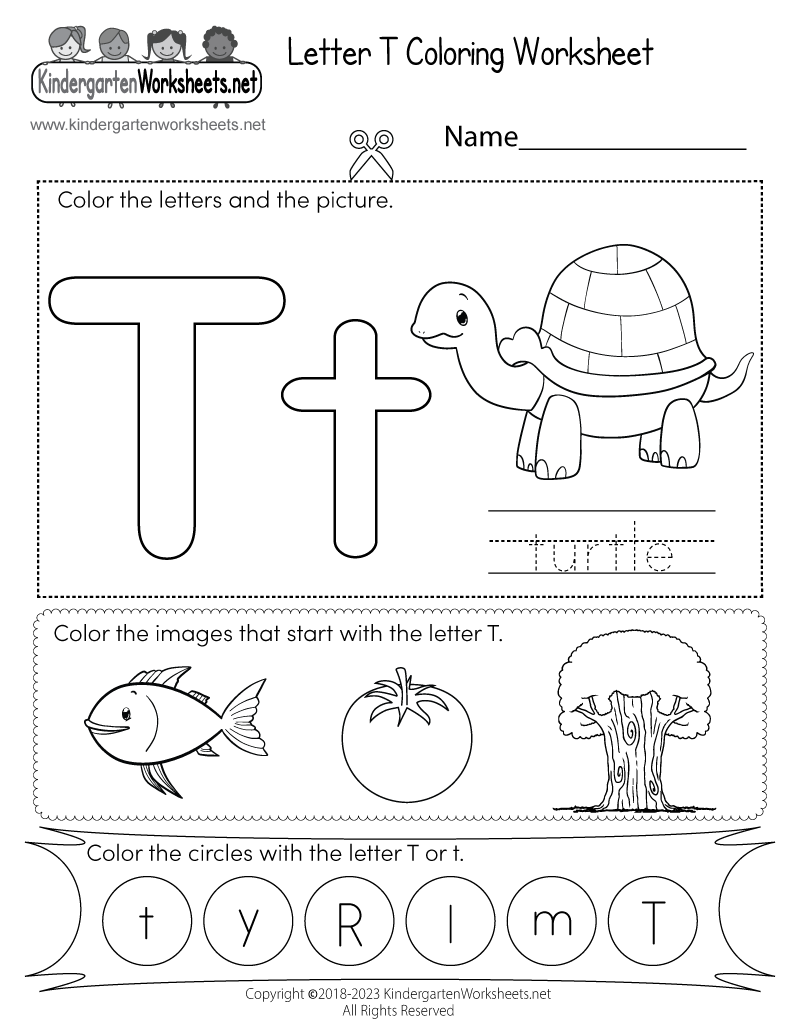 t worksheet for kindergarten
