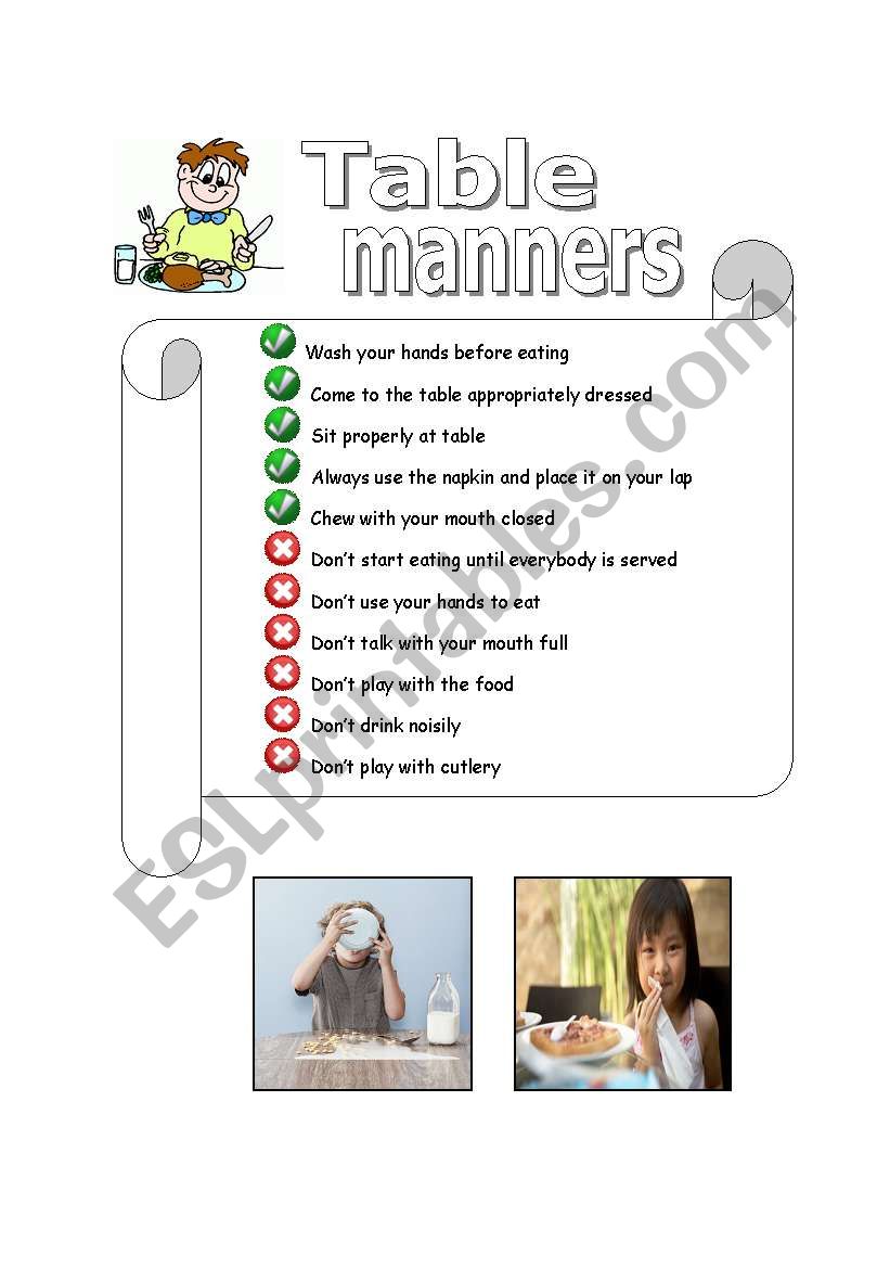 Table Manners Quiz & Worksheet for Kids Worksheets Library