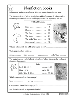table of contents worksheet 2nd grade
