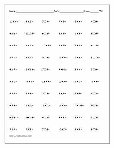 Free Times Tables Worksheets