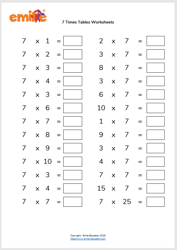 Multiplication Tables Check (MTC) Worksheets