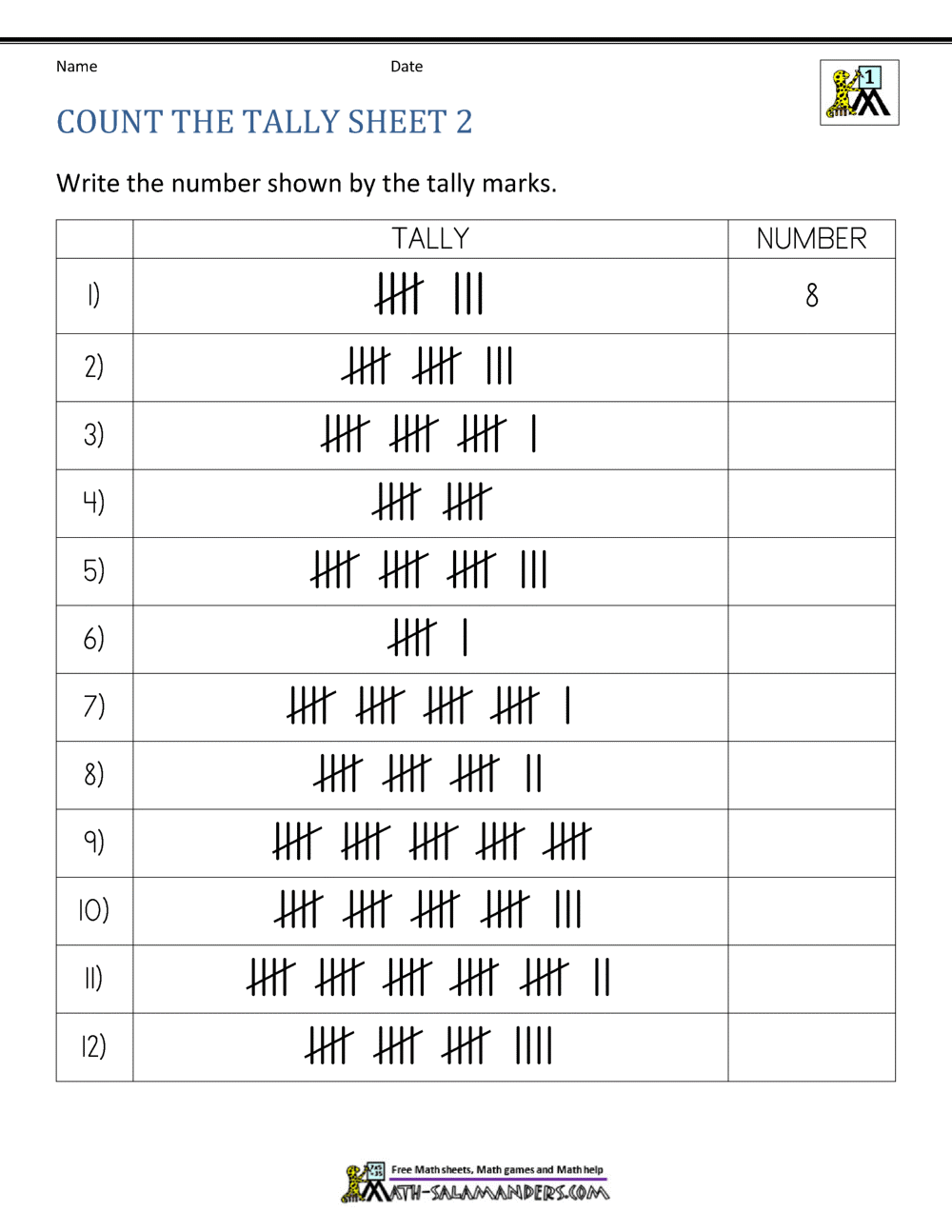 tally mark worksheet for first grade