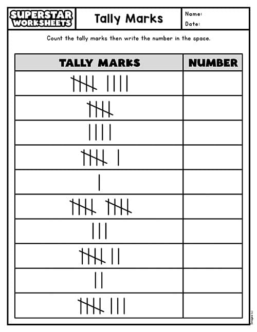 tally worksheet for kindergarten