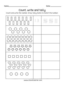 tally worksheet for kindergarten