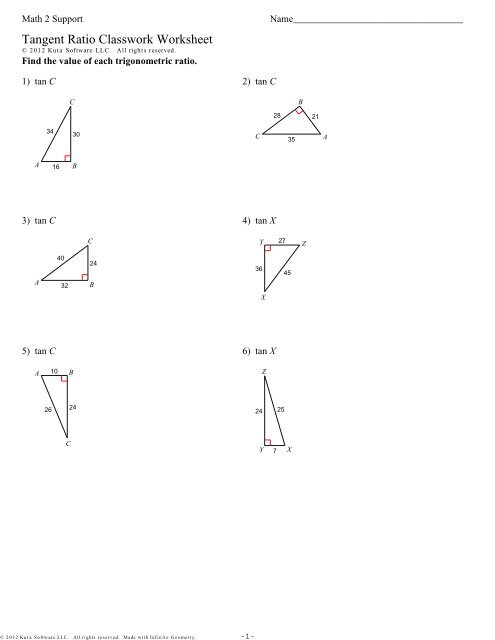 Tangent Ratio Classwork Worksheet - SD43