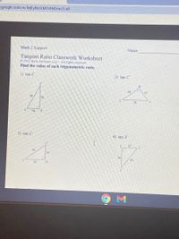 tangent ratio classwork worksheet