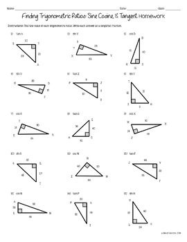 Finding Trigonometric Ratios Sine Cosine Tangent Practice Worksheets (CW &   HW)