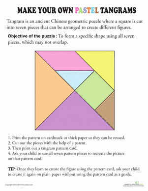 Tangram Template: Pastel Colors | Worksheet 