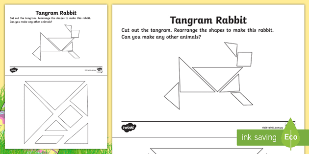Easter Tangram Rabbit Shape Sorting Worksheet (teacher made)