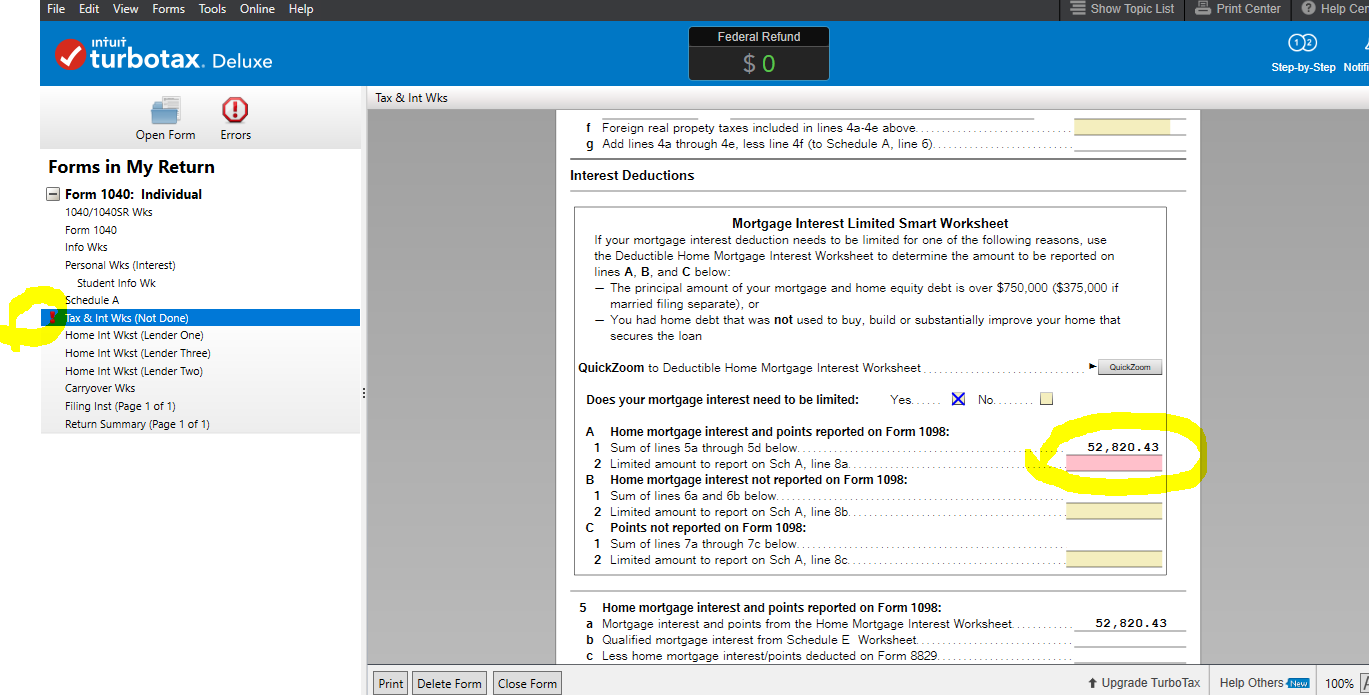 tax and interest deduction worksheet