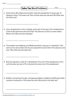 Sales Tax Worksheets