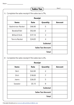 Sales Tax Worksheets