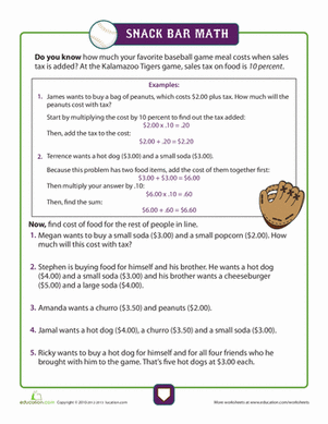 Calculate Sales Tax | Worksheet 
