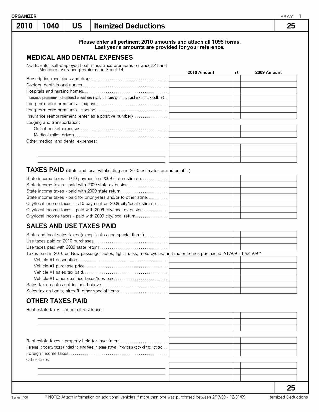 tax deductions worksheet