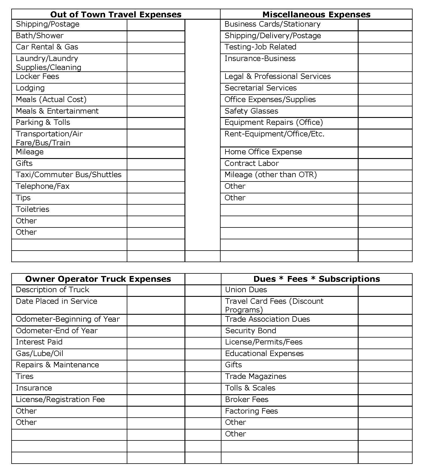 tax deductions worksheet