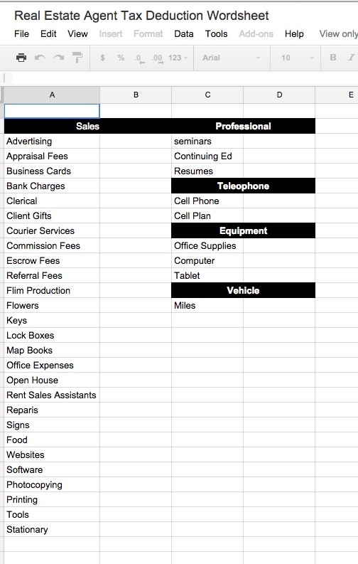 tax deductions worksheet