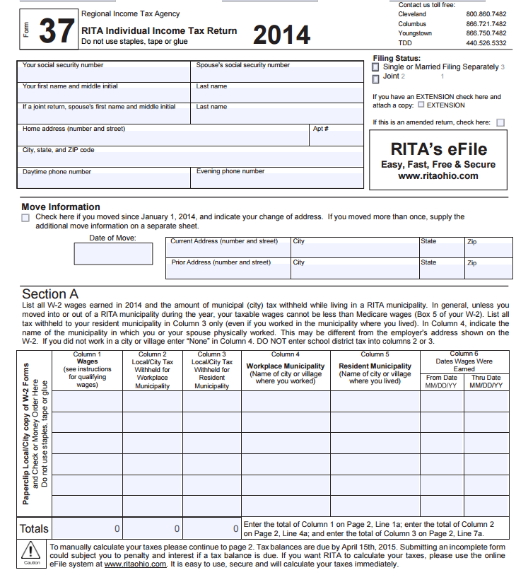 RITA tax form 2014 | ohiocitytax
