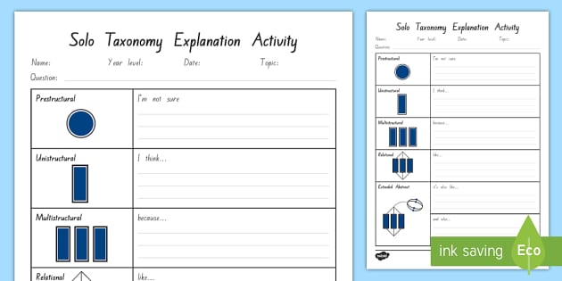 Solo Taxonomy Assessment Worksheet / Worksheet - Twinkl