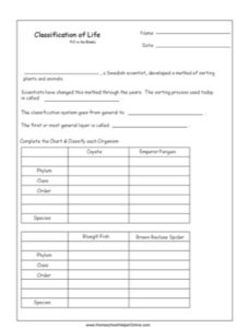 Taxonomy Worksheet - Homeschool Helper Online