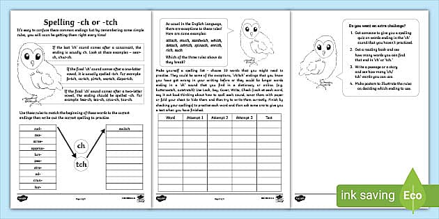 Spelling Phonics -ch and -tch Worksheets | Twinkl Resources