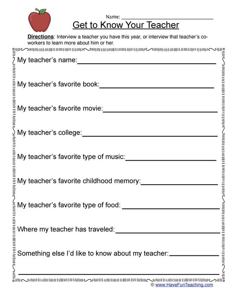 My Teacher Worksheet  